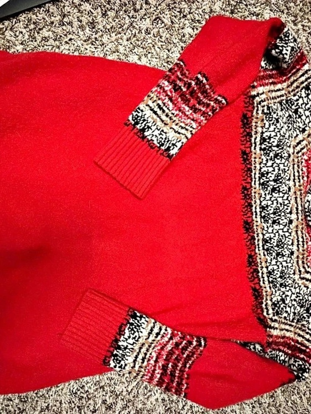 Anthropologie Red Patterned Knit Sweater